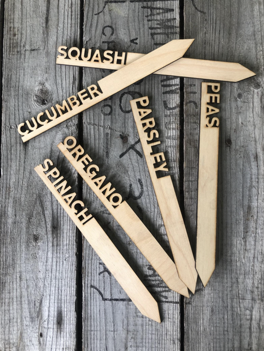 The laser-cut garden markers