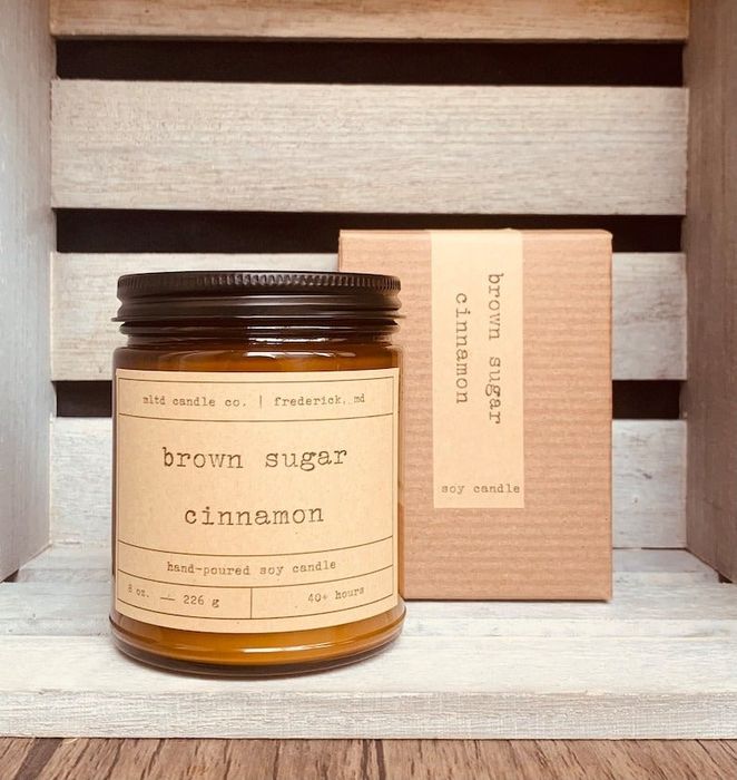 Soy candle with a label on it