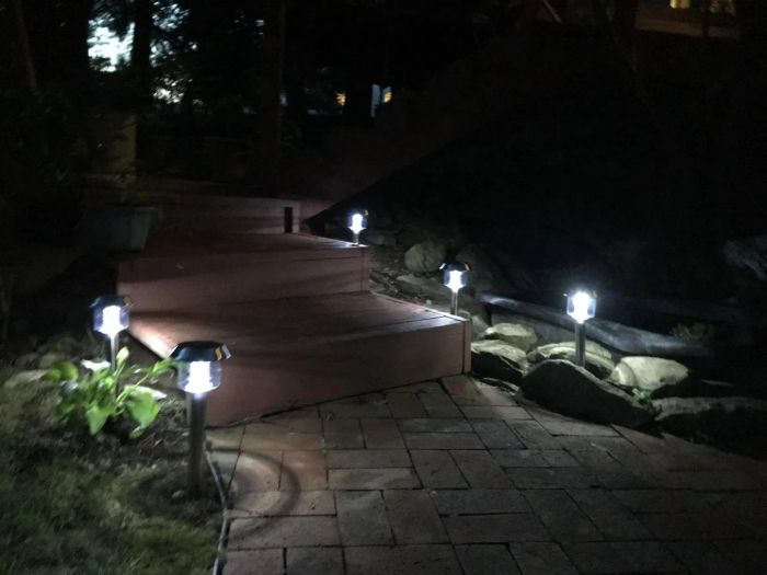 the solar lights glowing at night