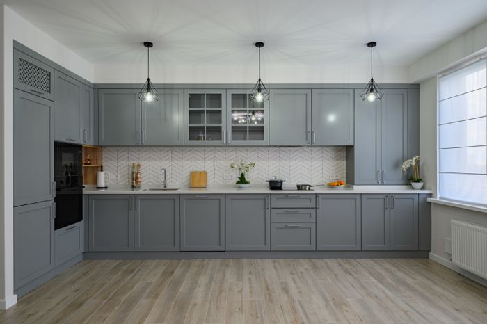 Gray kitchen with matching gray cabinets