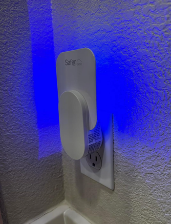 A fly trap light plugged into a wall outlet.