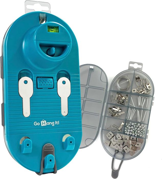 The Go Hang It! kit, a must-have for effortlessly leveling and hanging picture frames with precision.