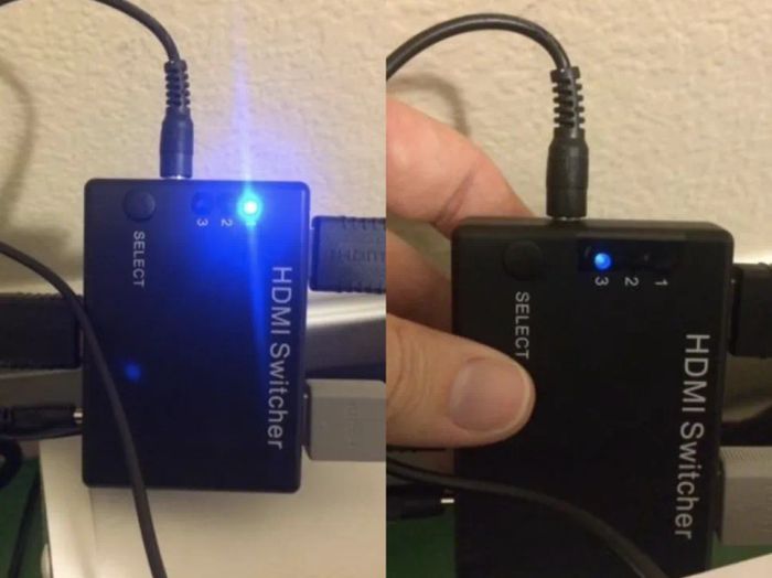 A customer review showing before and after photos of their device’s lights with and without the light-dimming stickers.