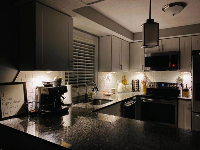 Under-cabinet lighting installed in a kitchen