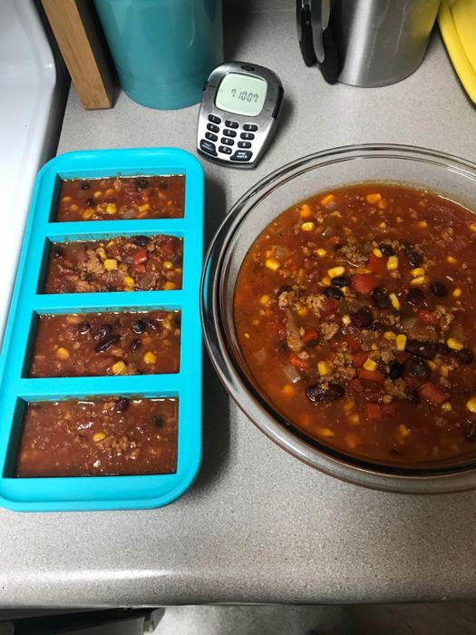 Another reviewer showcasing soup stored in the silicone cubes, ready to be enjoyed.