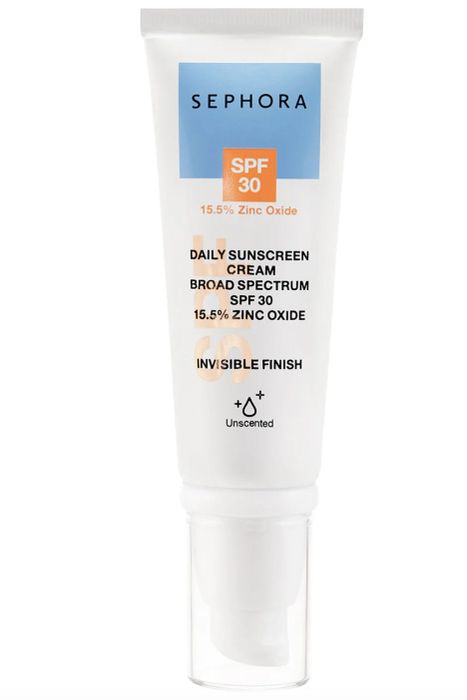Sephora SPF 30 Daily Sunscreen Cream with 15.5% Zinc Oxide, offering broad-spectrum protection, with an invisible finish and no fragrance