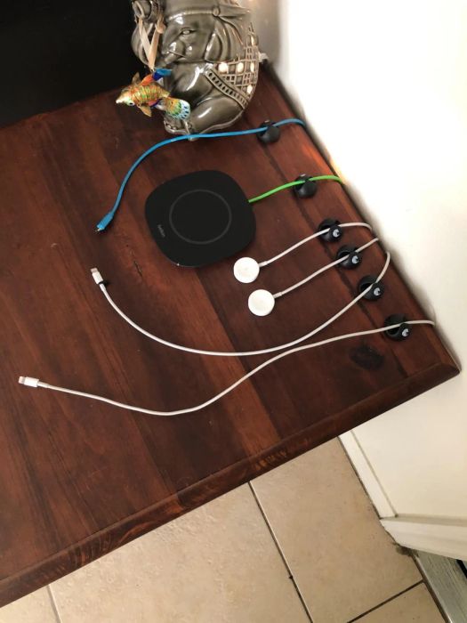 a table showcasing several cables neatly organized with the clips