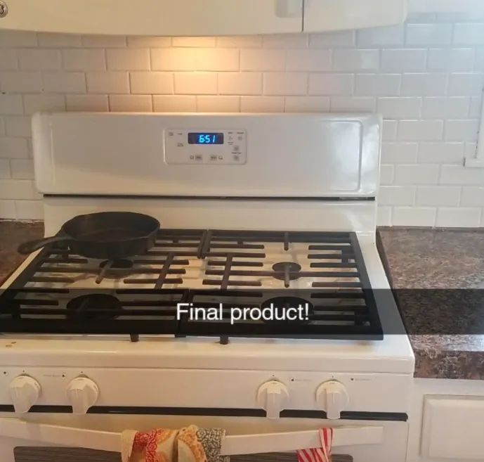 A customer review photo showing the final results after using the grout pen, with the grout looking fresh and renewed.