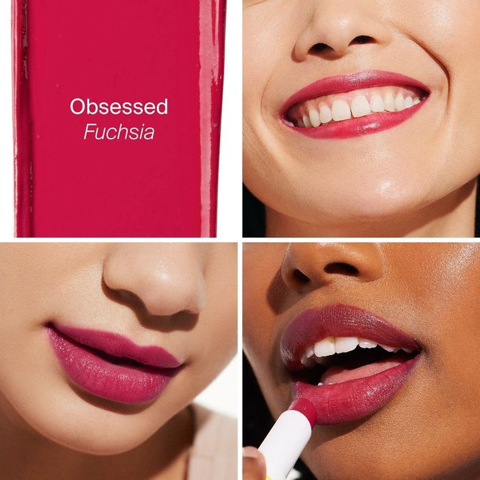 Supergoop! lipstick in a yellow tube with a swatch of the shade next to it.