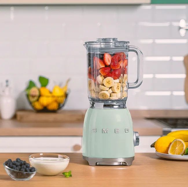 A light blue Smeg blender