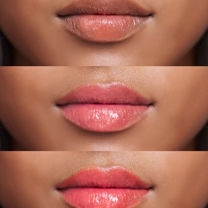 Three close-up shots showing different lip effects: natural, glossy, and matte, offering a variety of lipstick styles.