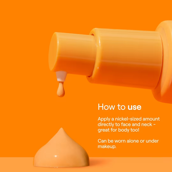 A pump dispenses a drop of skincare product with accompanying text.