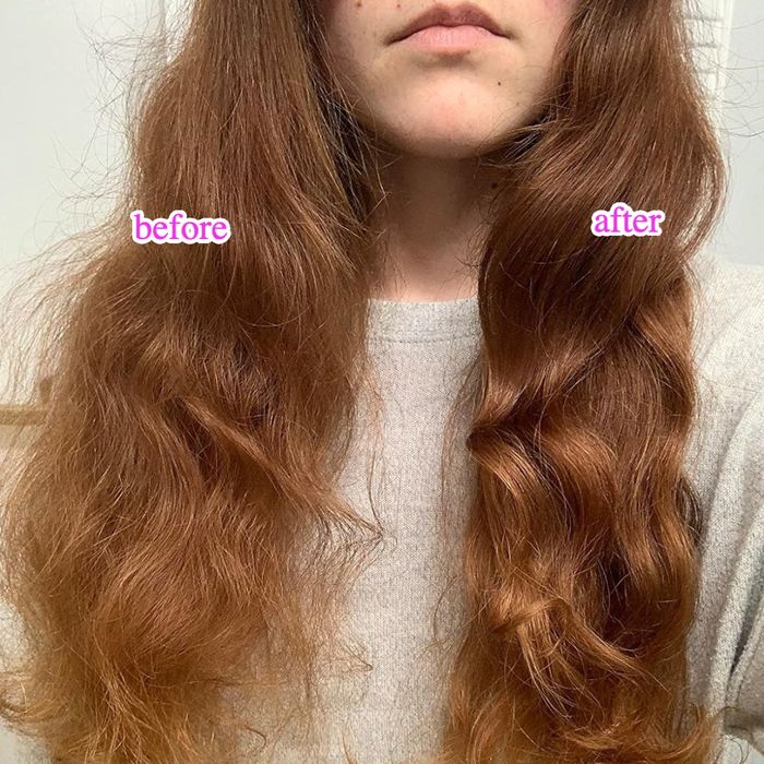Close-up of a person's hair showing a shiny, nourished texture.