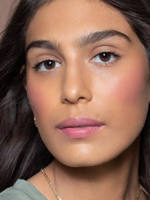 Model wearing the pink blush shade