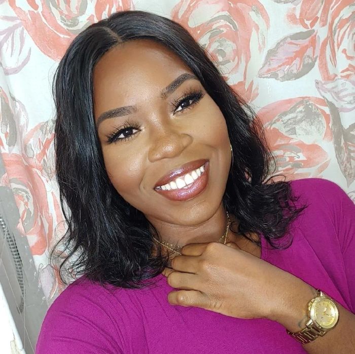 A reviewer with a flawless foundation finish, looking smooth and even after using the primer