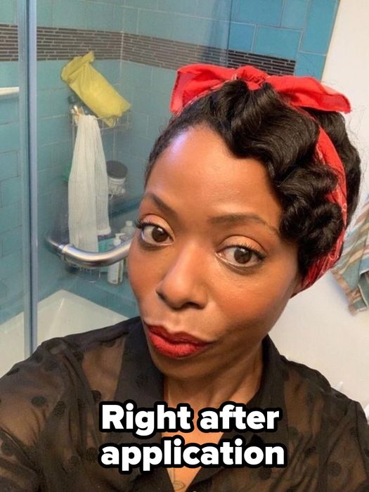 A selfie from the reviewer showcasing their makeup, fully done with the primer.