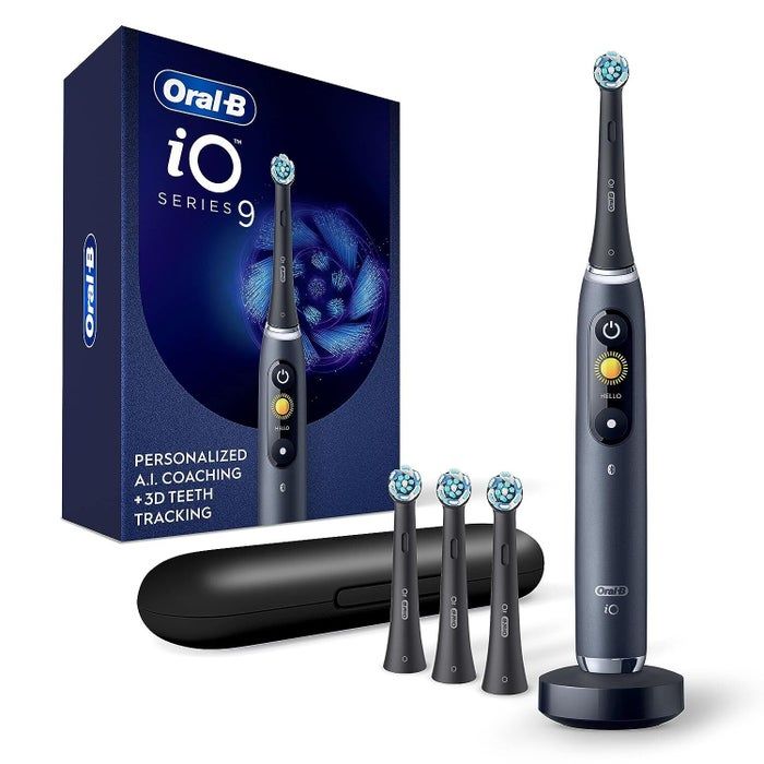 A sleek black electric toothbrush