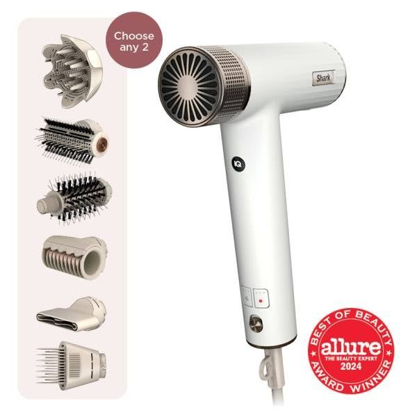 Shark hair dryer along with its various attachments.