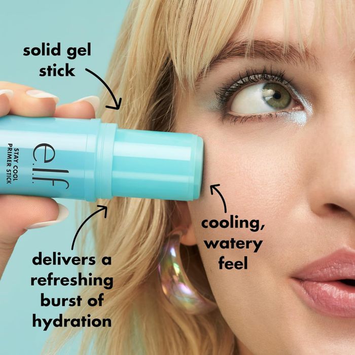 Close-up of a model applying the Elf Stay Cool primer stick.