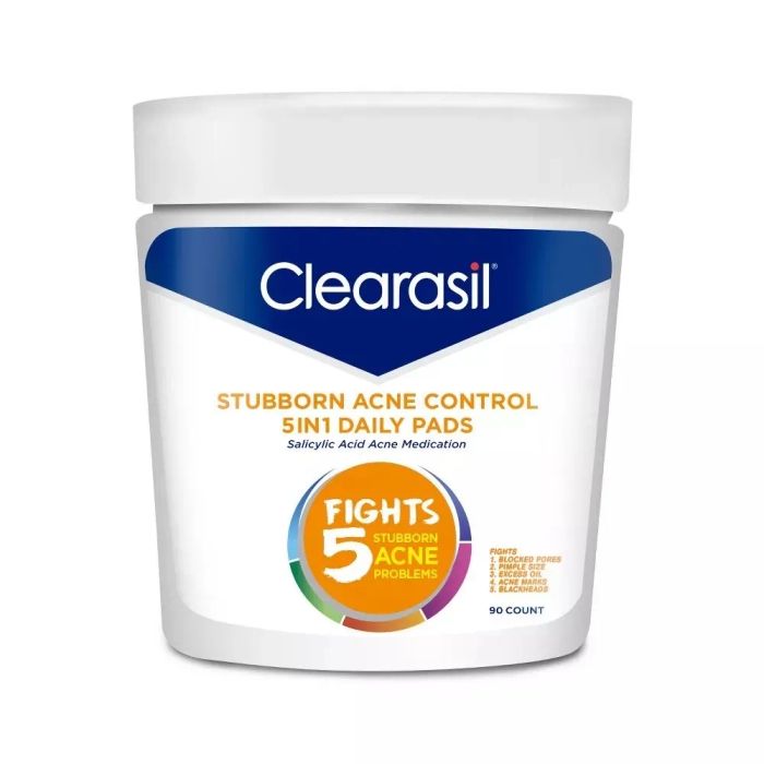 A jar of product in a blend of blue, white, and orange.