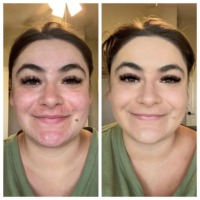 Reviewer before and after using Wet n Wild Skin Tint
