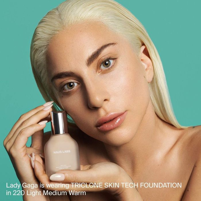 Lady Gaga showcasing the Haus Labs foundation