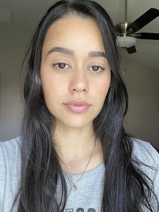 Before shot of a reviewer with natural, bare lips.