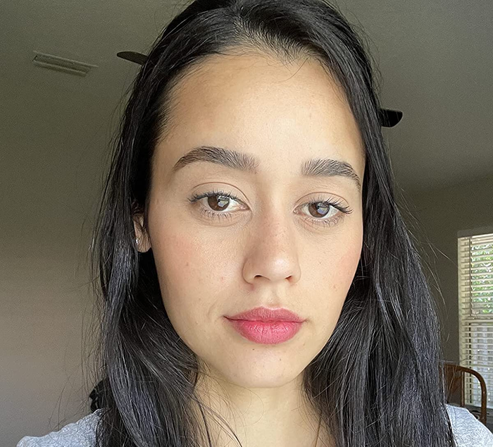 After photo of a reviewer with a pink-red lip stain.