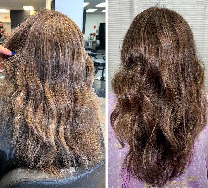 Reviewer's hair before and after using the treatment