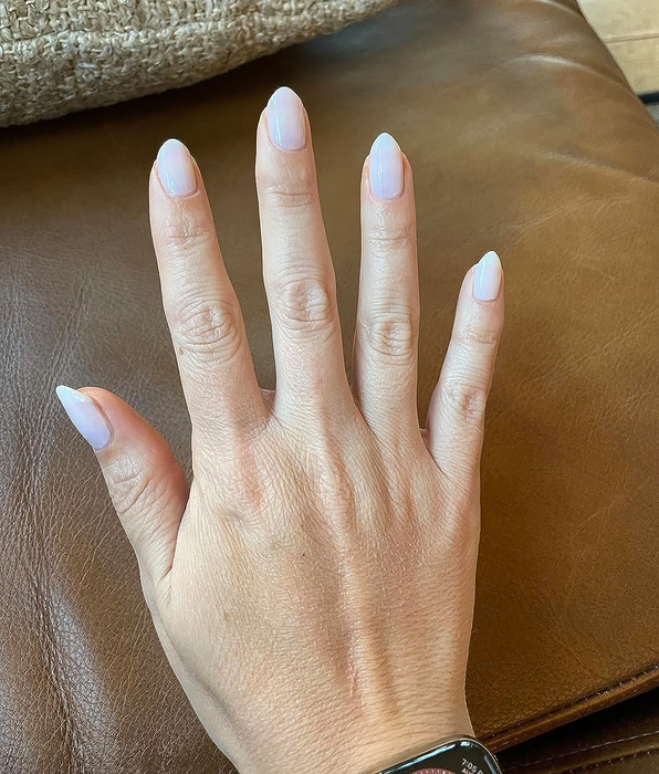 A delicate, milky neutral manicure