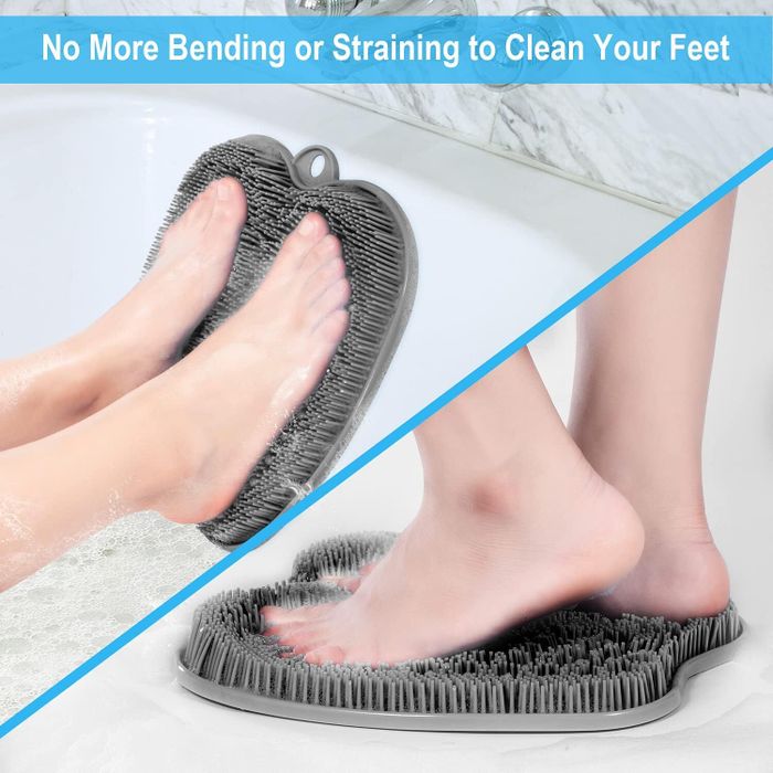 The gray foot scrubbing mat