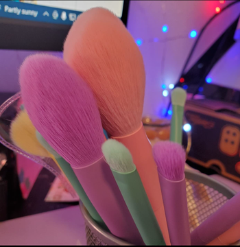 A close-up shot highlighting the soft bristles of the brushes