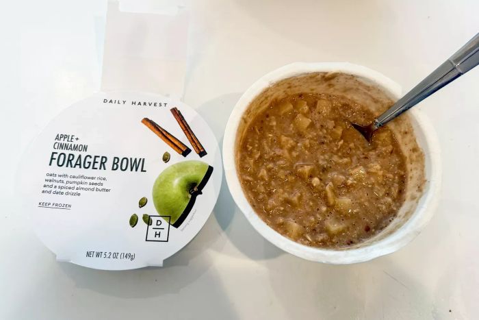 The Daily Harvest Meal Kit Forager Bowl with a spoon placed in it