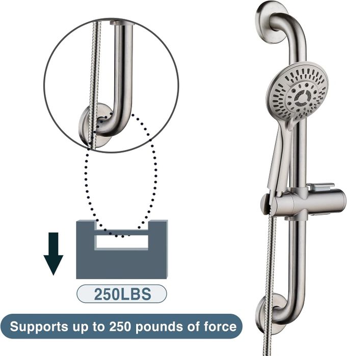 The brushed nickel shower head
