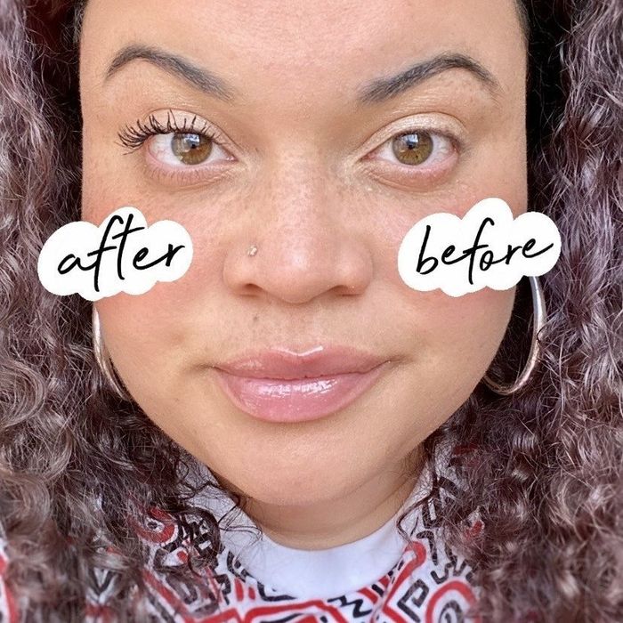 Mytour editor's eyes before and after applying the mascara.