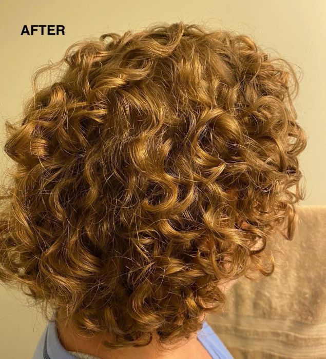 Reviewer's hair after applying TGIN mousse.