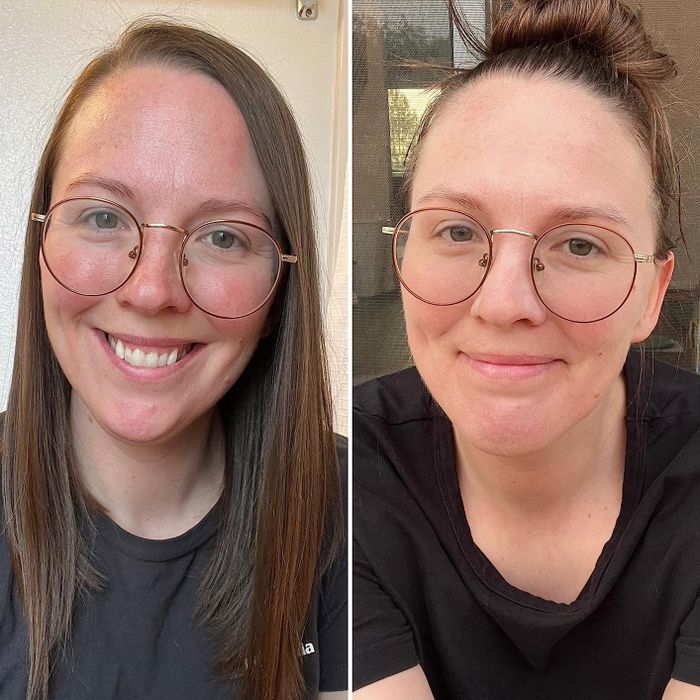 Reviewer before and after using the Cica Tiger Repair treatment.