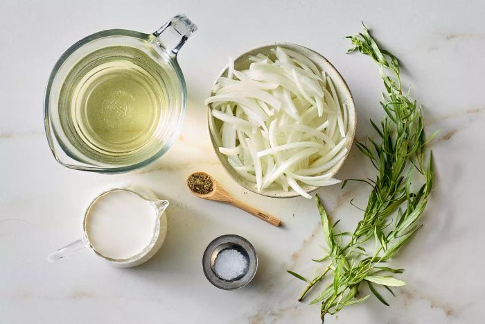 Ingredients for making tarragon cream sauce