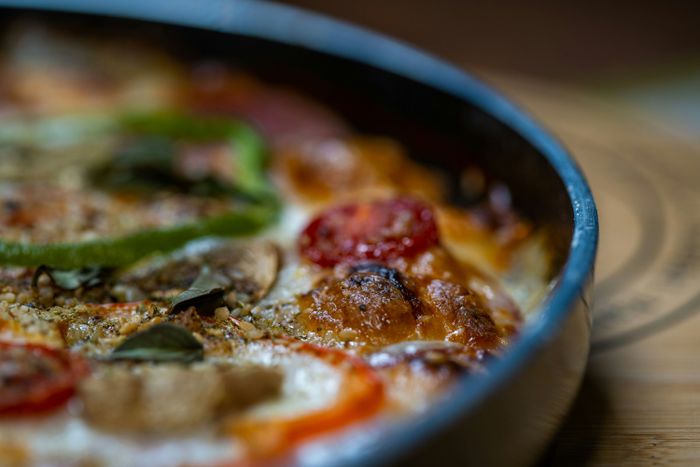 prepared dish served in a stainless steel bowl