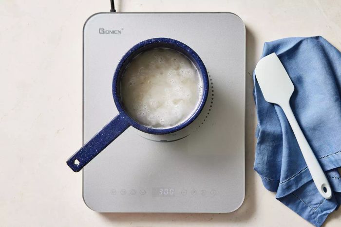 Rice cooking on the stove