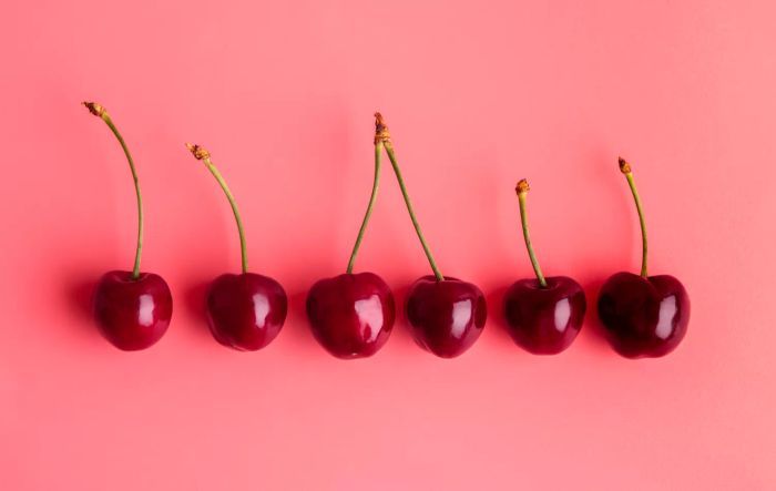 Cherries on a soft pink backdrop