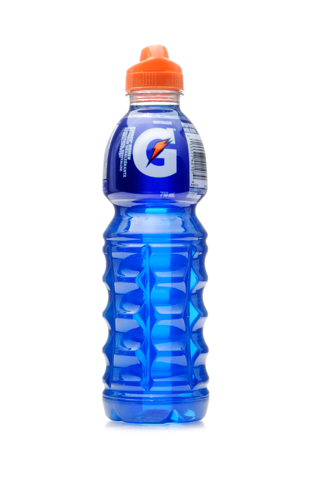 Beloeil, Canada-April 10, 2011: 24 oz Bottle of Gatorade sports drink (Fierce raisin flavor) with a sport cap, placed on a white background.