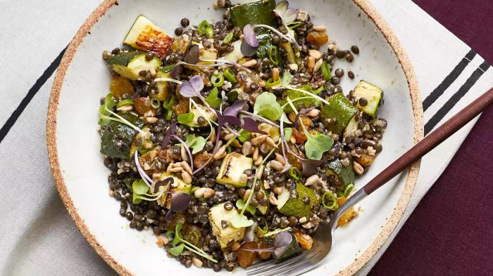 A serving of superfood lentil salad presented on a plate