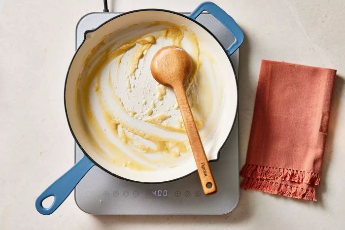 Butter melting in a skillet with flour