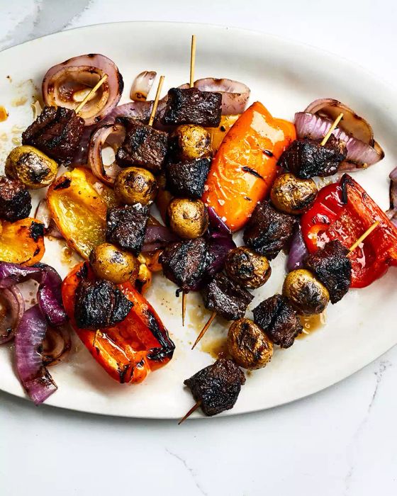 Steak-and-Potato Skewers with Orange Salsa Recipe