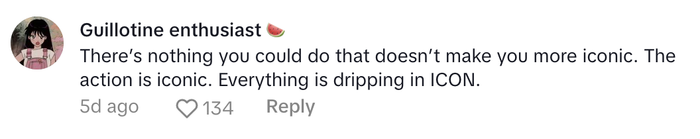A comment praising someone's iconic status, with a strong emphasis on the word 'ICON.'