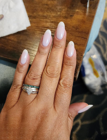 reviewer rocking milky white nail polish