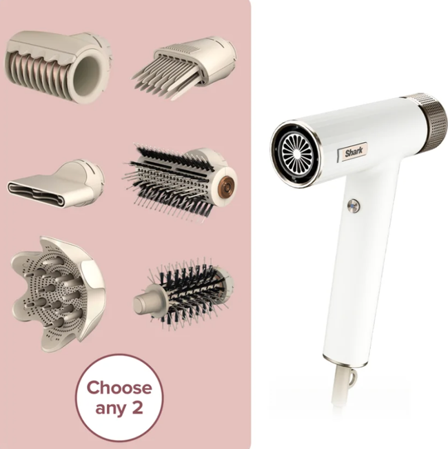 the hair dryer accompanied by six different attachments