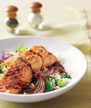 Glazed Salmon with Broccoli Rice