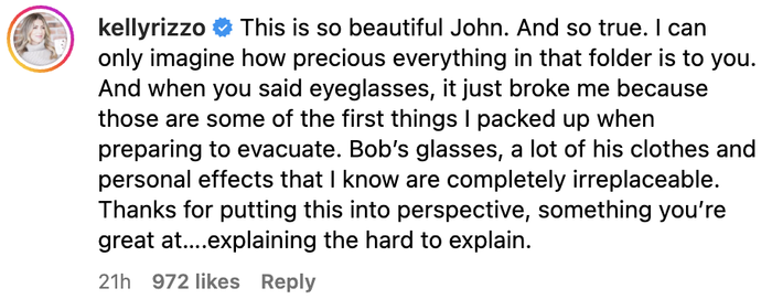 A comment appreciating the beauty and truth of a message, highlighting the sentimental value of eyeglasses and personal effects, with gratitude for offering valuable perspective.